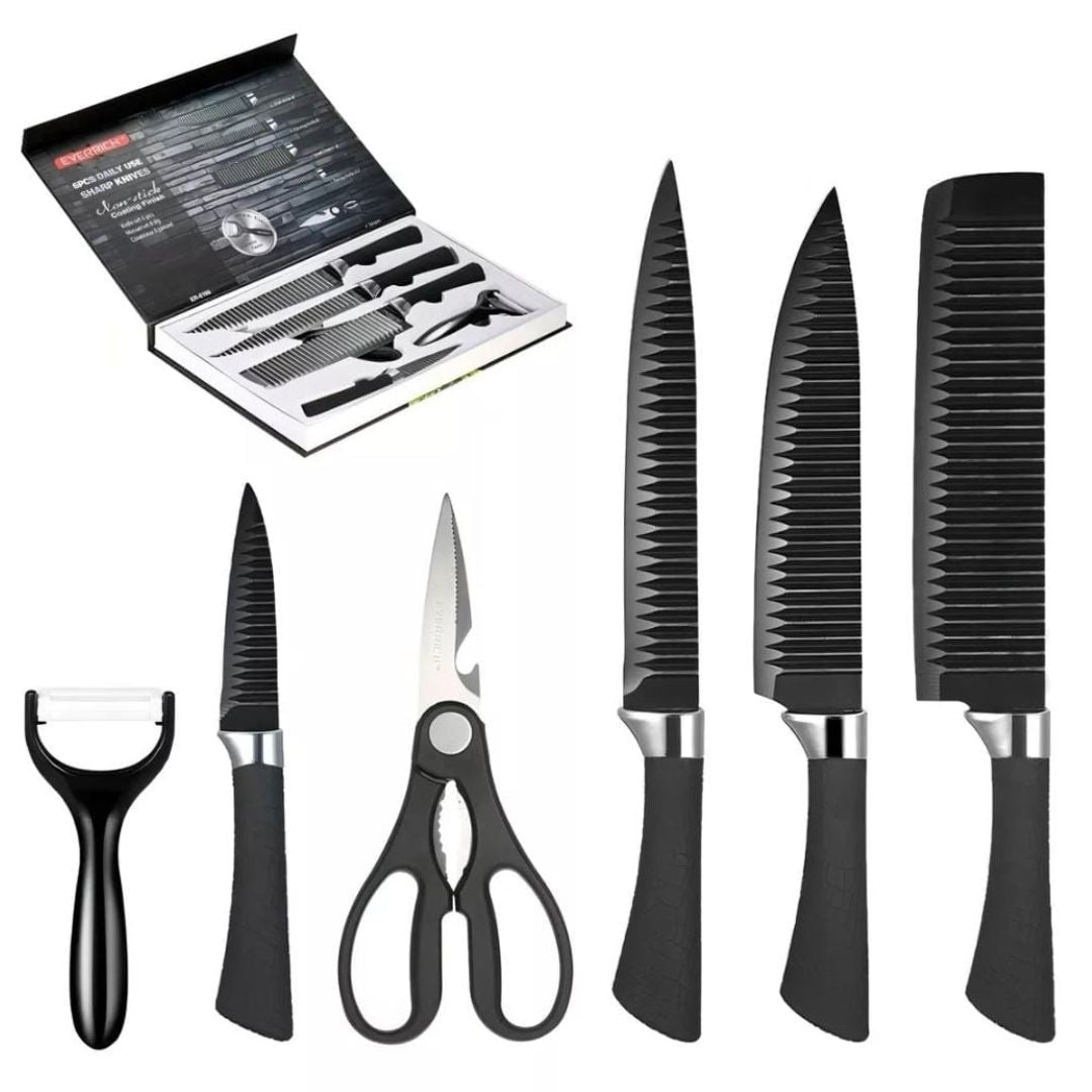 SET DE CUCHILLOS DE COCINA NEGROS (x6)