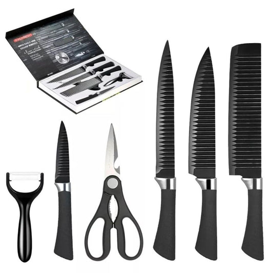 SET DE CUCHILLOS DE COCINA NEGROS (x6)